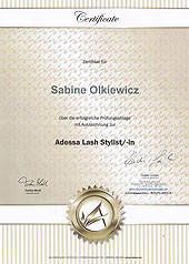 Zertifikat Adessa Lash Stylistin